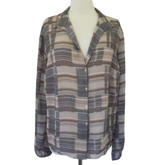 AKRIS Stripe & check  silk georgette shirt F 48 US 16 - Picture 1 of 8